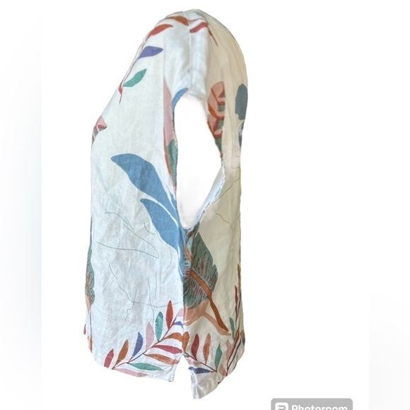 Cynthia Rowley 100% Linen Leaf Button Back Short Sleeve Top Shirt size Small - Picture 5 of 10